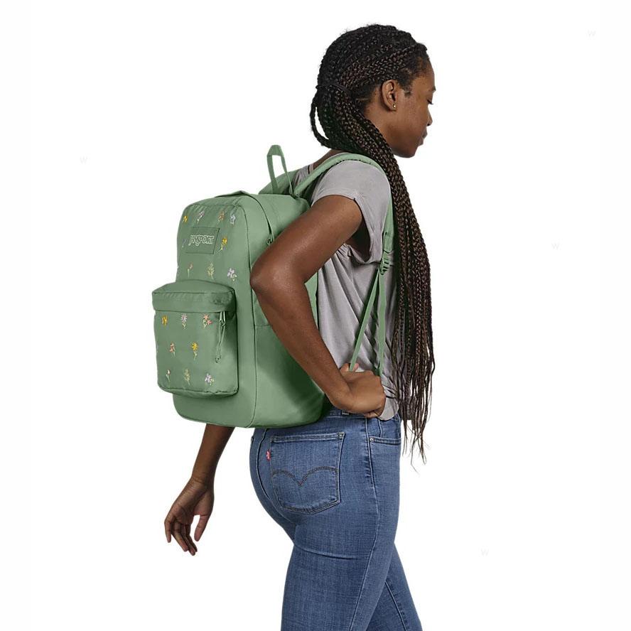 JanSport EMBROIDERED BLOSSOM BUNDLE Laptop Backpacks Green | AU_JS071