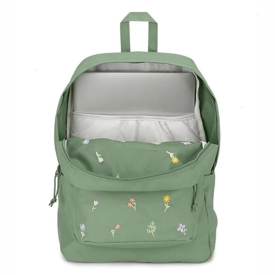 JanSport EMBROIDERED BLOSSOM BUNDLE Laptop Backpacks Green | AU_JS071