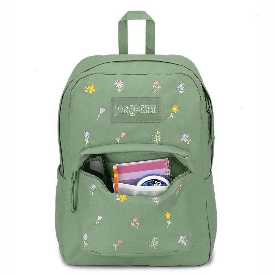 JanSport EMBROIDERED BLOSSOM BUNDLE Laptop Backpacks Green | AU_JS071