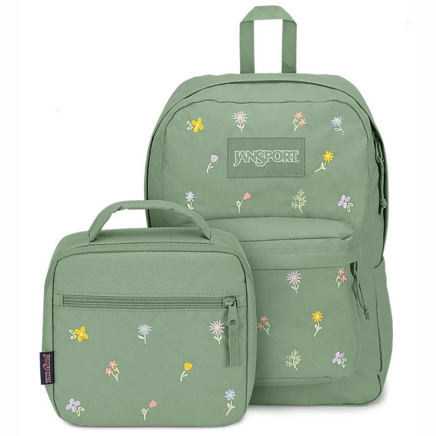 JanSport EMBROIDERED BLOSSOM BUNDLE Laptop Backpacks Green | AU_JS071